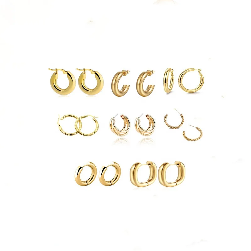 Chunky Twisted Shaped 18k Gold Plated Stud Hoop Earrings Clip On Top Ear ring