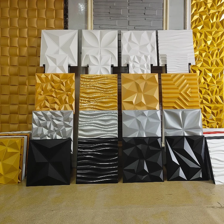 New popular pvc wall sticker wallpaper ceiling design 50*50CM golden 3d wall panel Nigerian store living room decoration panel