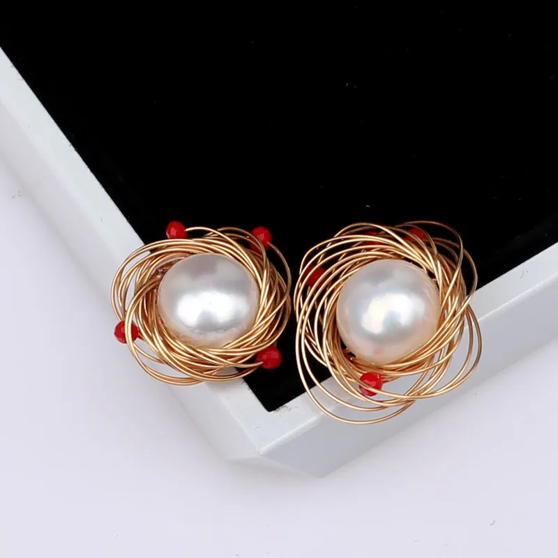 Safe 925 sterling silver stud handmade fresh water nice pearl earrings