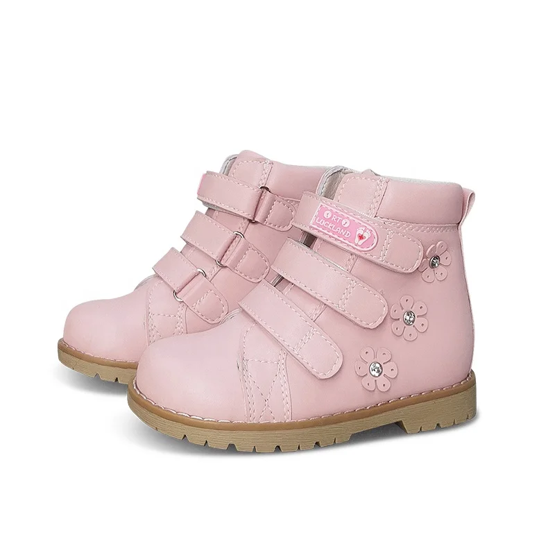 Ukraine Russian market kid girls pink flower decoration leather boots orthopedic shoes guangzhou manufacturer wholesale price