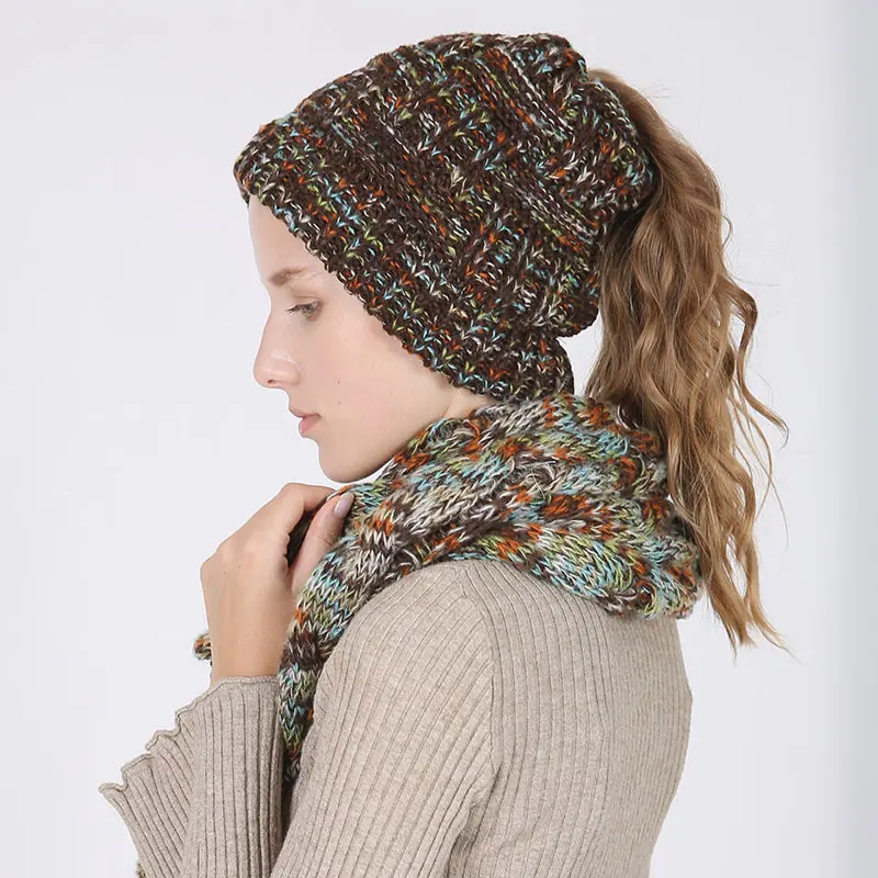 Wholesale Confetti Style Knit Women Winter Hat And Scarf Set