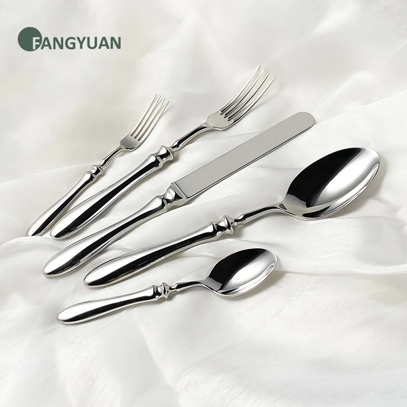 FANGYUAN 5 star hotel hammered forged handle cutleri factori stainless steel heavy duty flatware set wholesale bulk