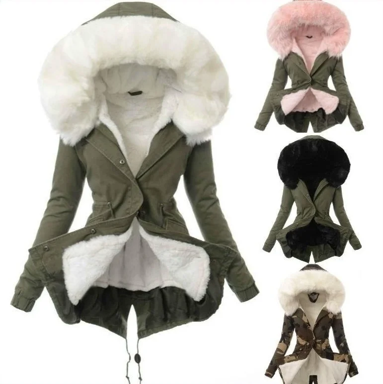 High Quality Windproof Thicken Warm Long Parka Puffer Winter Fleece Jacket For women