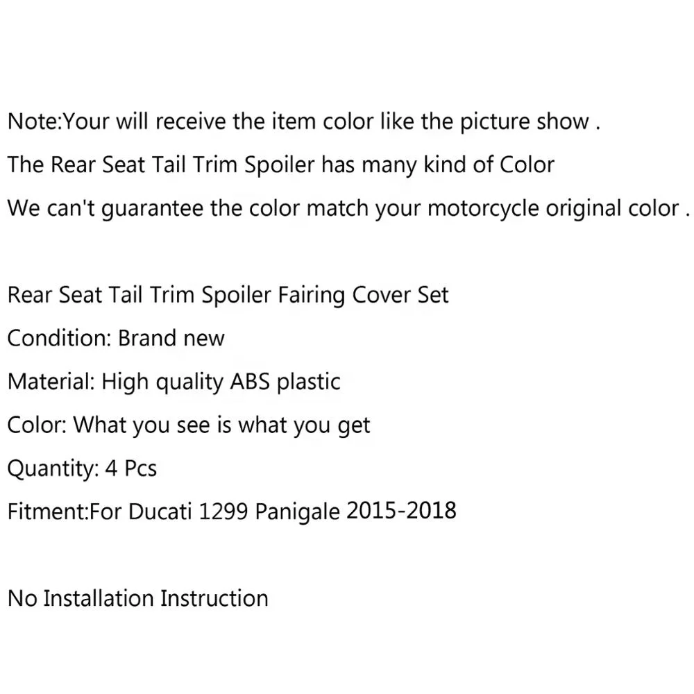 Free Shipping Rear Tail Side Seat Panel Trim Fairing Cowl Cover Set For Ducati 1299 Panigale