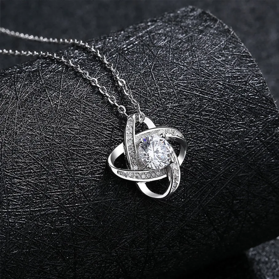 Valentine Mother Day Wholesale Zircon Crystal Love Knot Pendant Jewelry Necklace