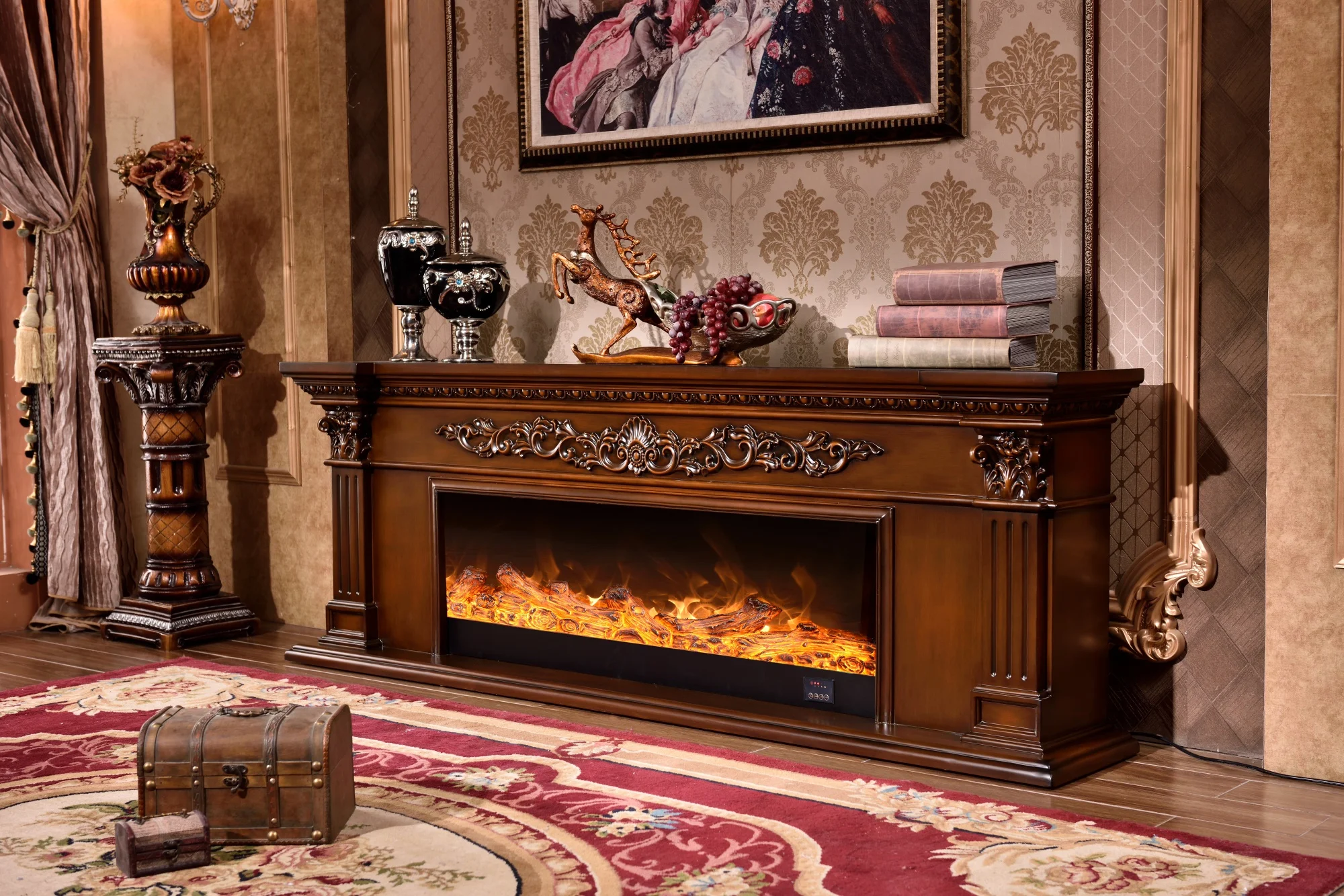 
Luxury Modern Design and Hot Sales Decorative Mirrored Solid Wood+MDF+Resin fire place fire place Carving Fireplace 