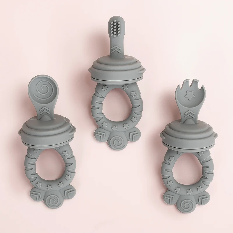 5 в 1 чистый силиконовые детские игрушки для режущихся зубов и кормушка Соска-пустышка для маленьких Прорезыватель для зубов жевательные игрушки для свежих продуктов кормушка для соски-Пустышки и ложка Вилка