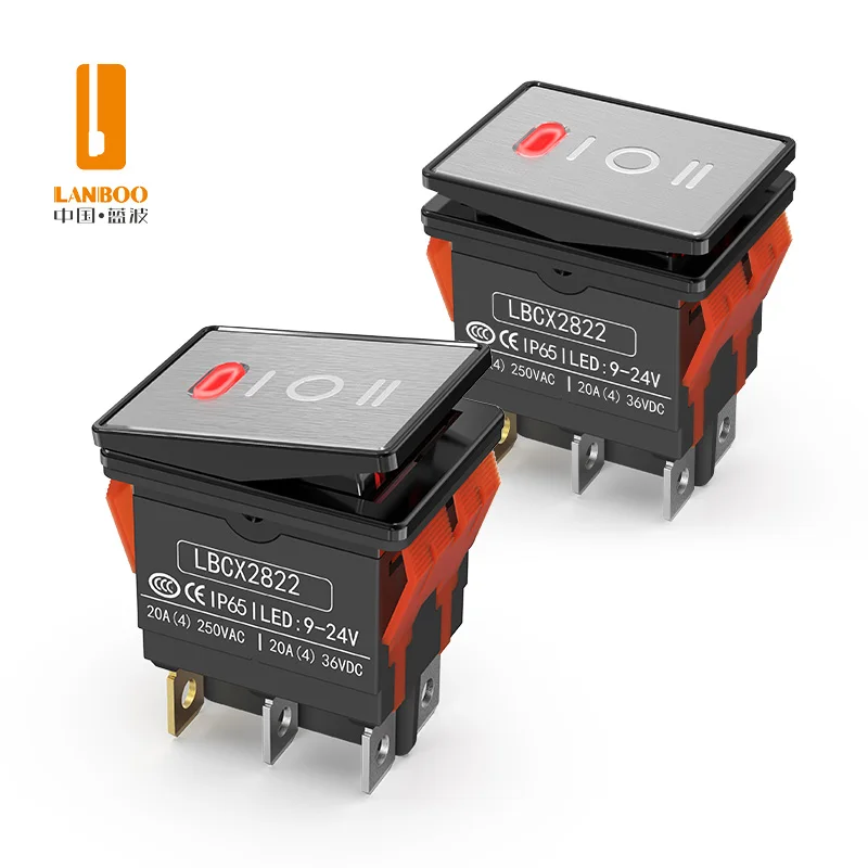 LANBOO 2822-3 gear with red/green/blue light waterproof KCD6 rocker aluminum brushed panel high-gloss edge metal boat switch