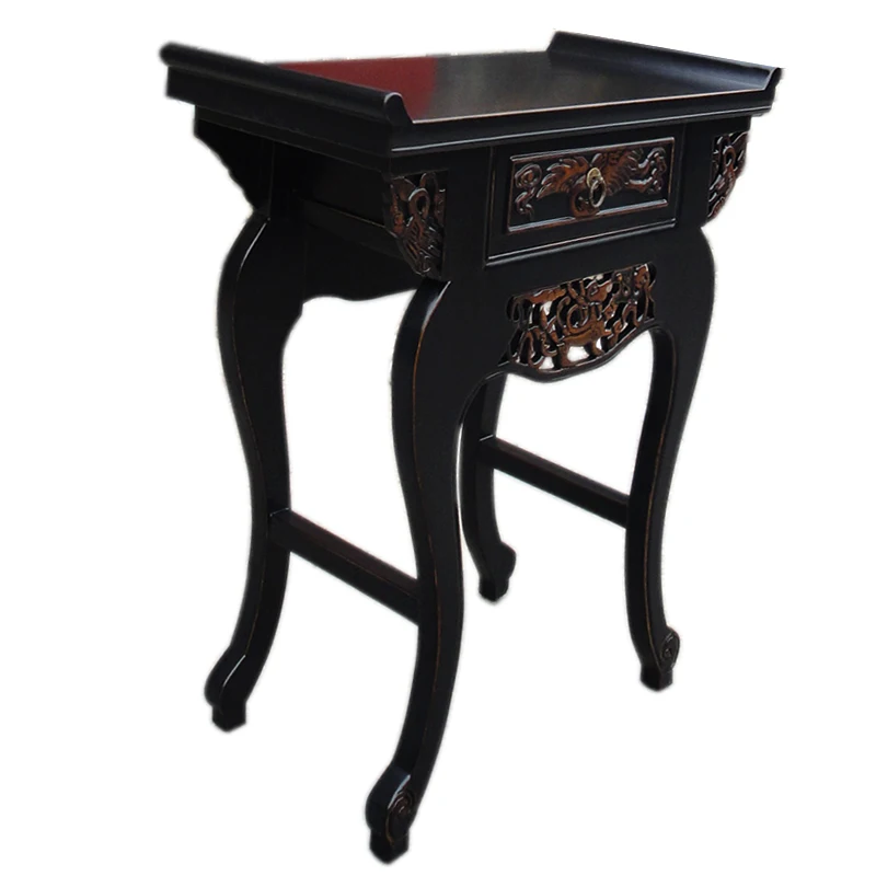 retro shabby chic wood side end Carve Table with 1 drawers and carved designs for living room
