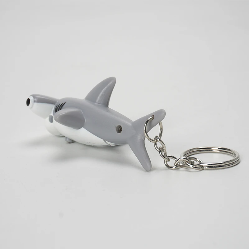 LED Hammerhead Shark Keychain With Sounds Wild Animals Toys Zoo Modeling Plastic Solid Fish Model