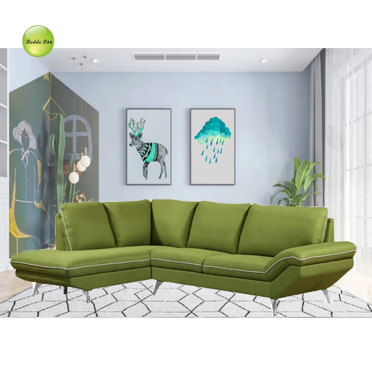 Modern European L Shape Living Room Set Luxury Fabric Sofa Solid Wood Hornbeam from Factory for Villa or Home Use