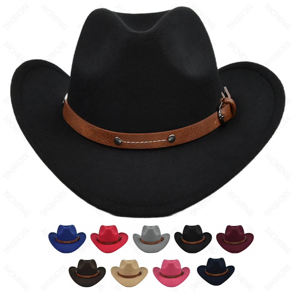 Trendy british stylish retro wide brim felt woolen jazz hat custom logo fedora cowboy cap for women men