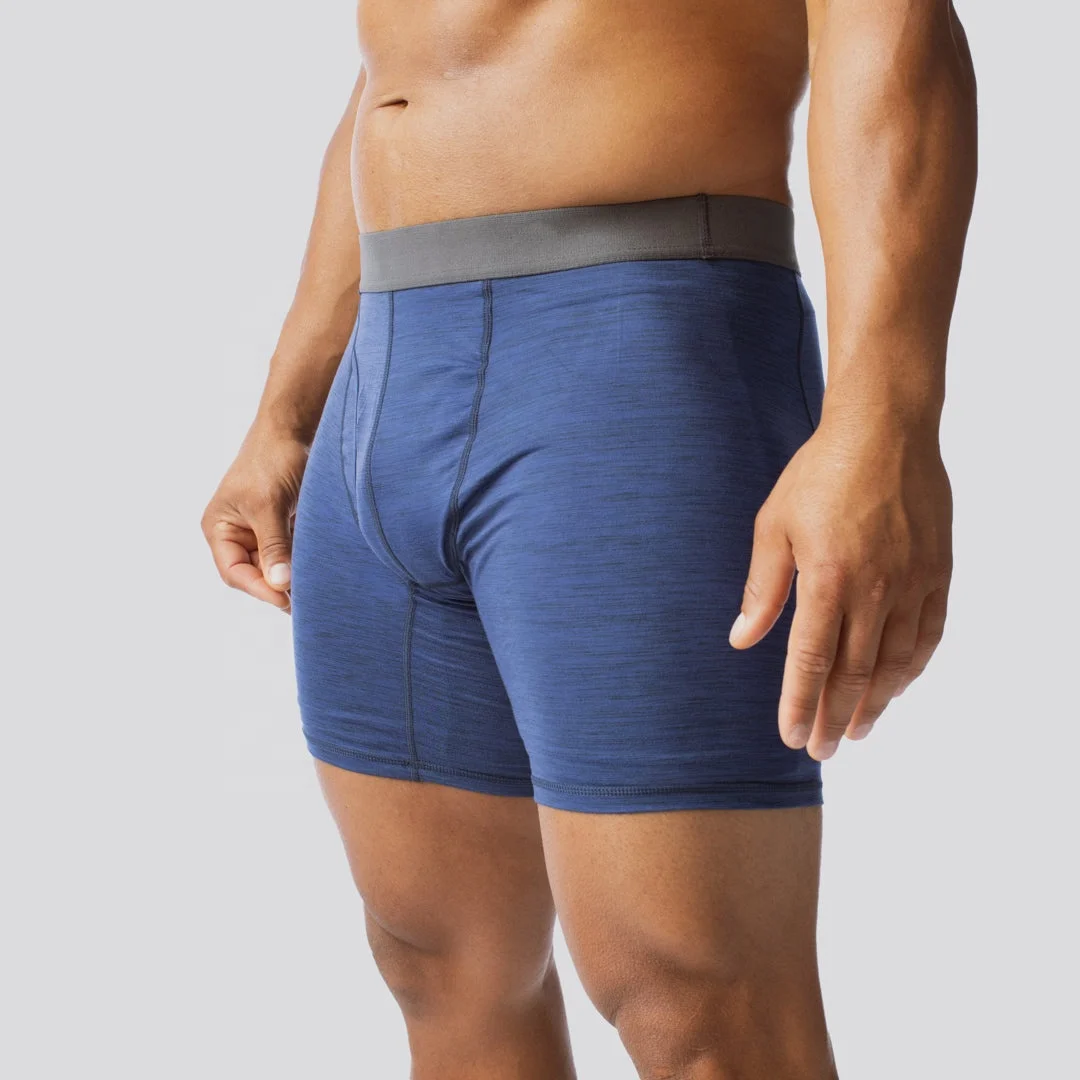 Navy blue polyester spandex men underwear gym all day wear super comfy sweat wicking boxer briefs