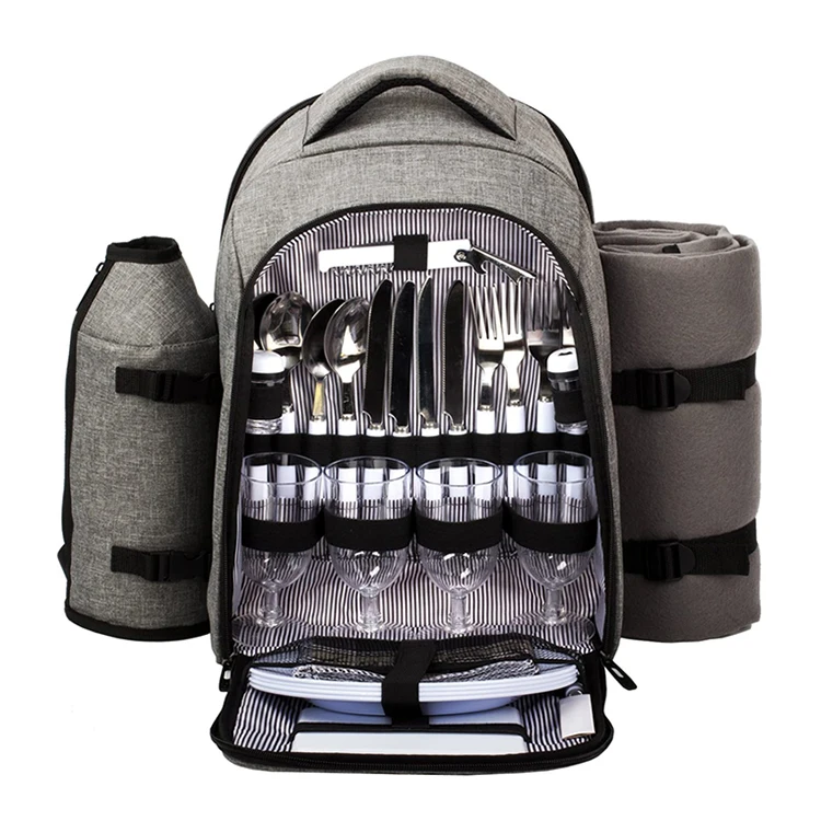 Custom Cooler Compartment Wine Bag insulated Picnic set multifunction 4 person picnic backpacks bags with Blanket