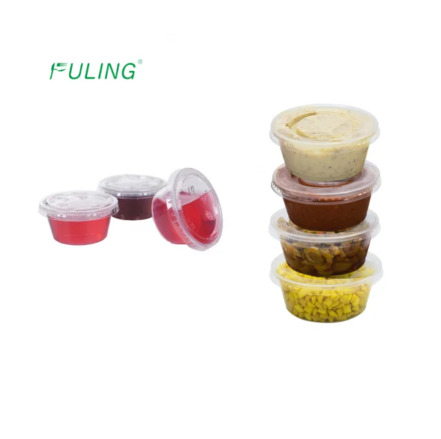 1oz 2oz Disposable Plastic Portion Condiment Cup with Lids Clear Plastic Sauce cups with Lid