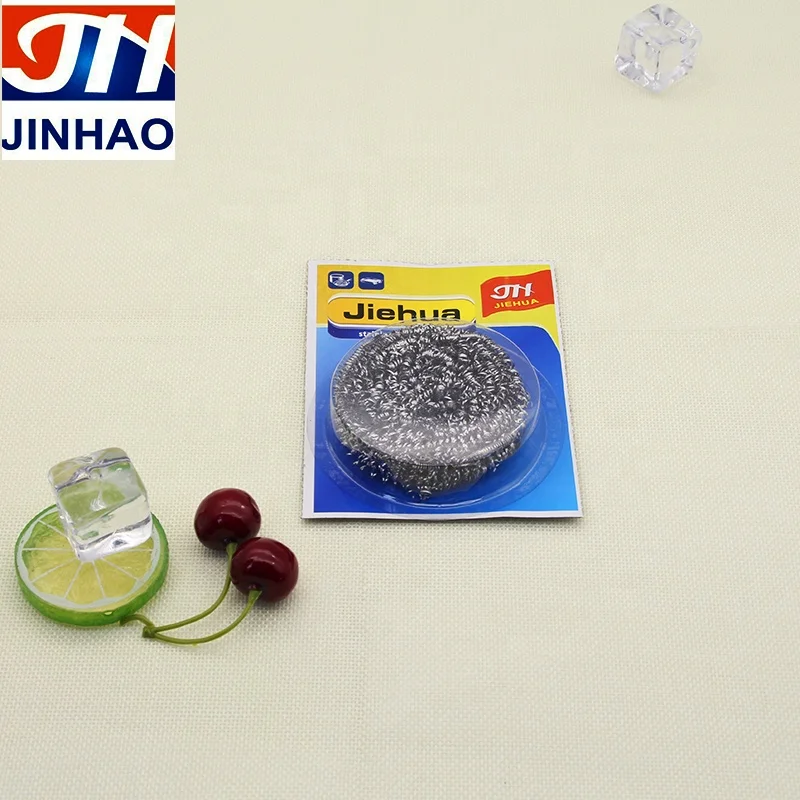High quality and cheap 12 pcs stainless steel scourer with blister card packing for kitchen cleaning