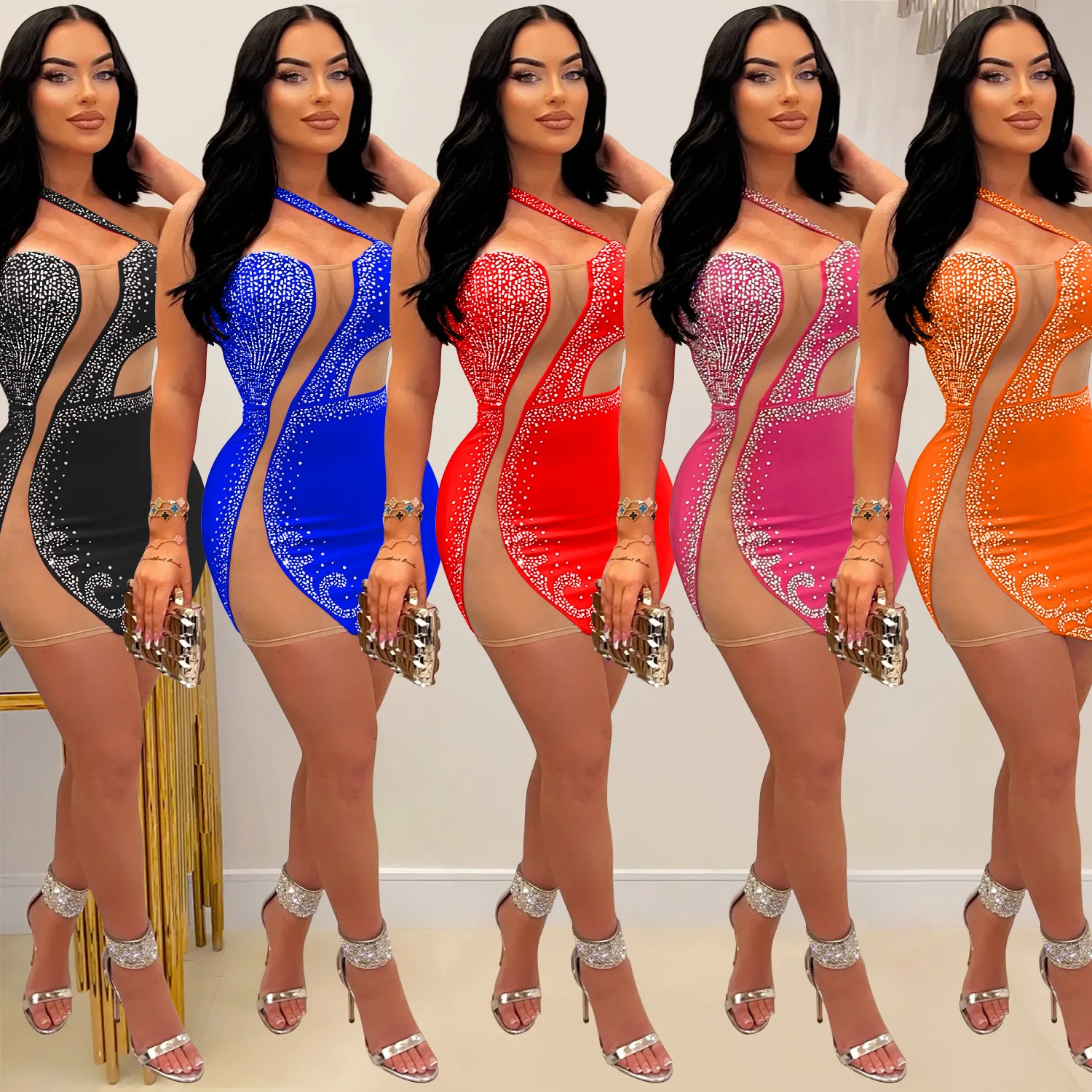 BH1144 Женская мода со стразами Сетчатое танцевальное вечернее платье