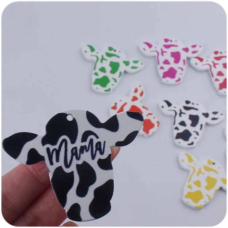 Cute Cowgirl Jewelry Cow Print Love Heart Bull Head Stars Wooden Stud Earrings Set For Western Cowboy Coworker Vintage Gift