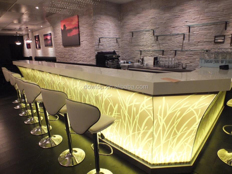 Современная светодиодная стойка для ресторана, суши, кафе, бара с твердым покрытием из искусственного камня