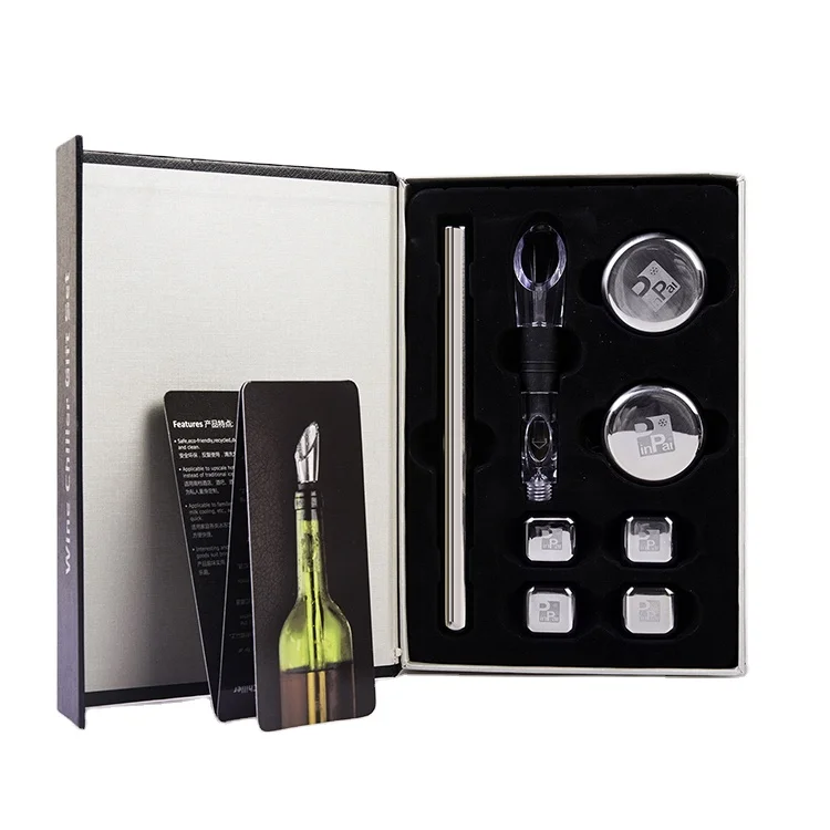 Customized logo metal reusable whiskey stone cooler wine chiller stick set ice cube gift set
