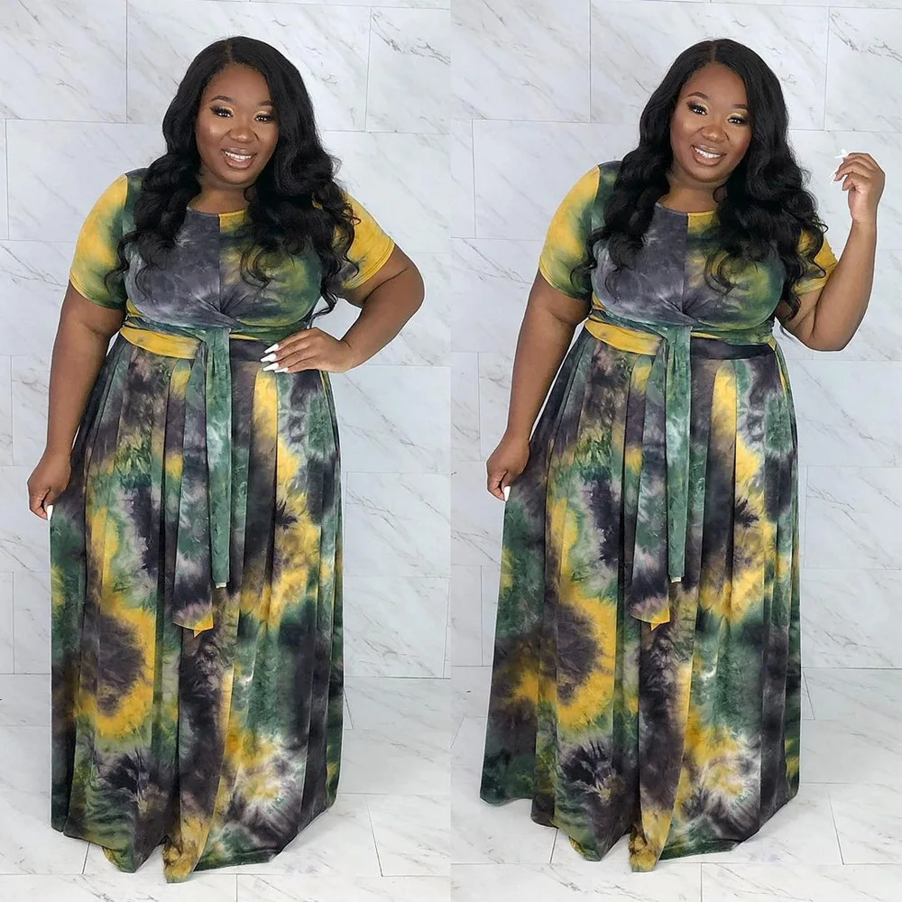 LW- 6871 S-5XL Fat women party vintage dresses short sleeve tops and 2 piece long skirt set plus size 5xl clothing