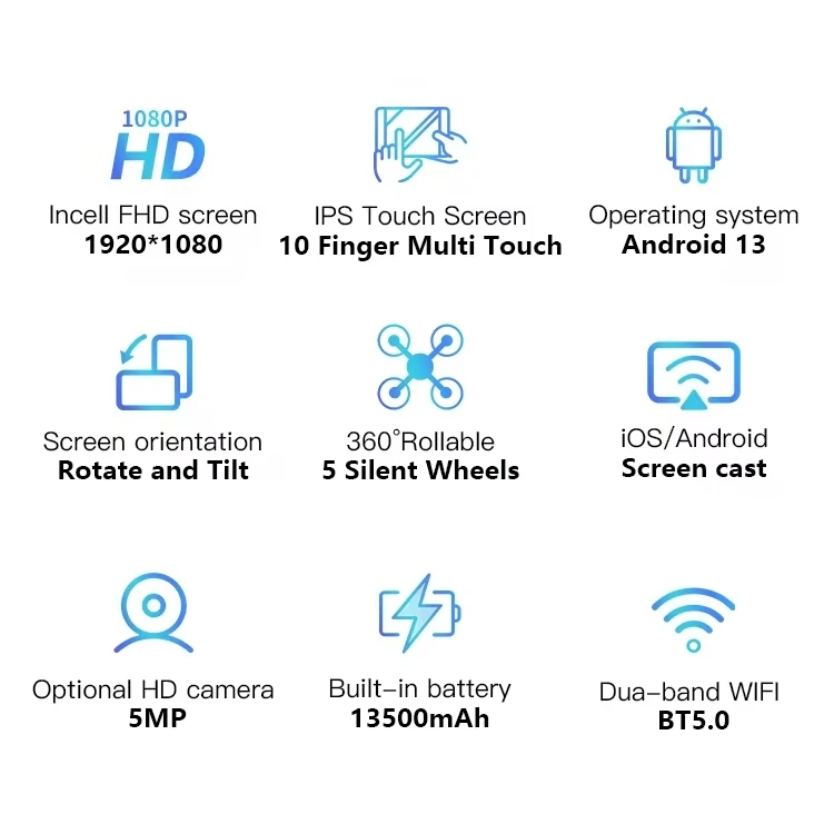 27/32 Inch Retractable Rolling TV | 1080P Android 13 Smart Monitor with Wheels