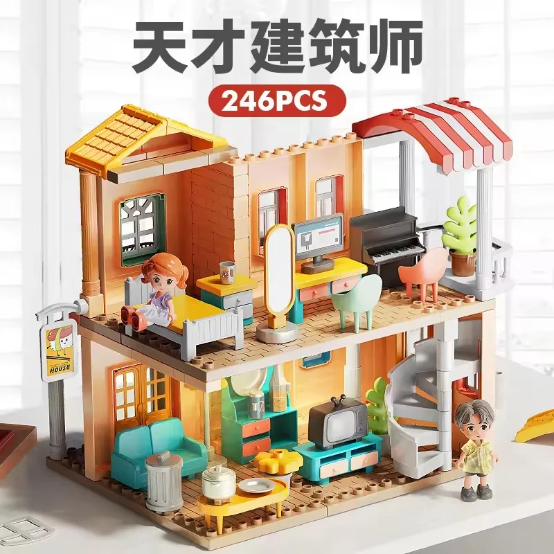 new style children dollhouse house building blocks toys sound and light big villa building blocks princess castle toys set