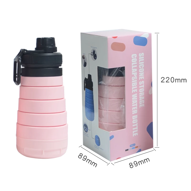 Food Grade BPA Free Retractable Portable Storage Pill Foldable Water Bottle Collapsible Silicone Water Bottle