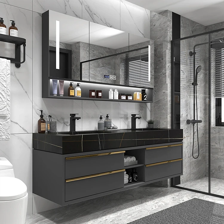 Luxury Double Sink Basin Bathroom Vanity Cabinet Home Center Bathroom Cabinet Set