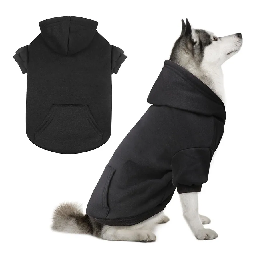 7090 Fashion Winter Hoodies Sweater for Large Dog Machine Washable Fleece Black Cold Resistant Soft Warm Large Dog Sweater