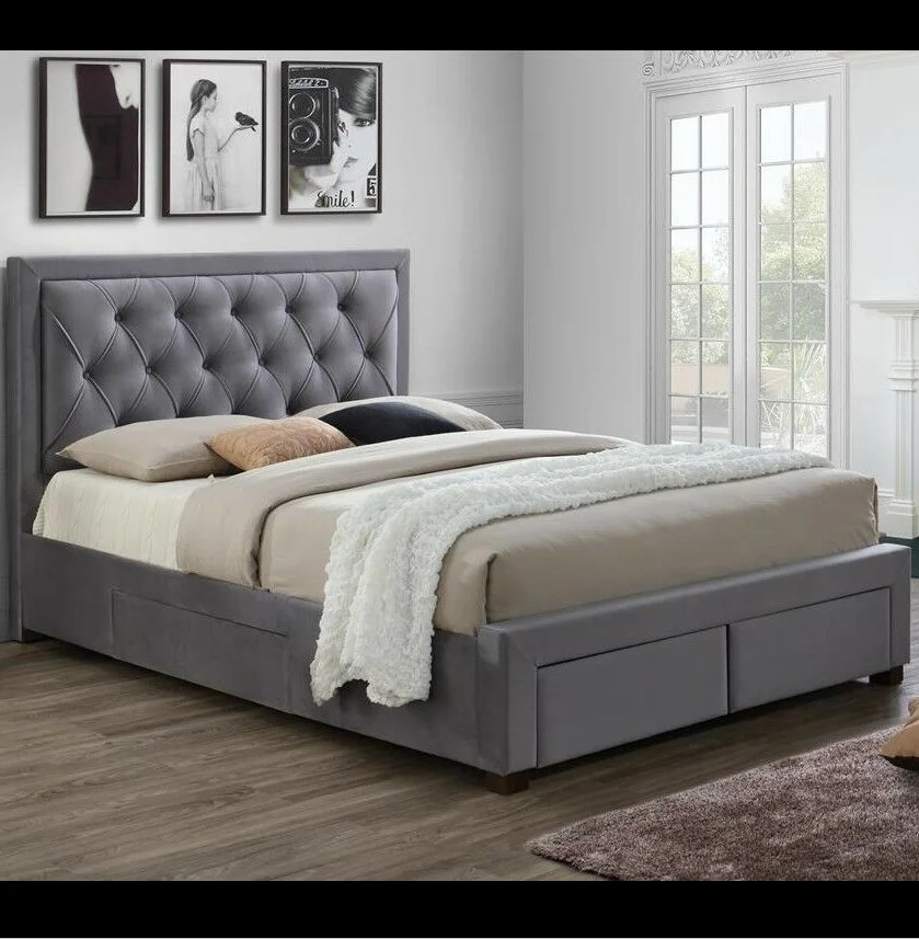 Бархатная тканевая кровать с ящиками для хранения-черный бархат или серый-размеры