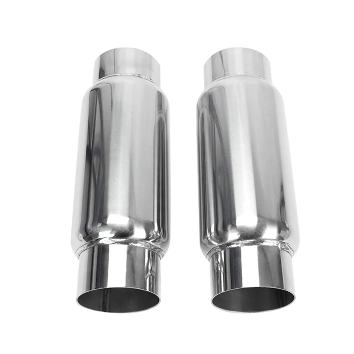 Stainless steel Round exhaust silencer muffler/ Resonator mirror polished 3 inch inlet for heavy duty automotive exhaust system