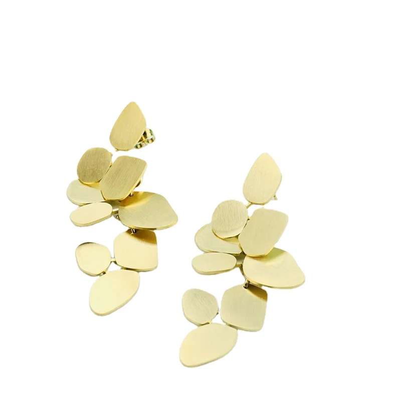 High Quality Irregular Matt Geometry Chic Elegant Split Three Sets Of Paillette Leaf 18K Gold Gypsy Stainless Steel Earrings