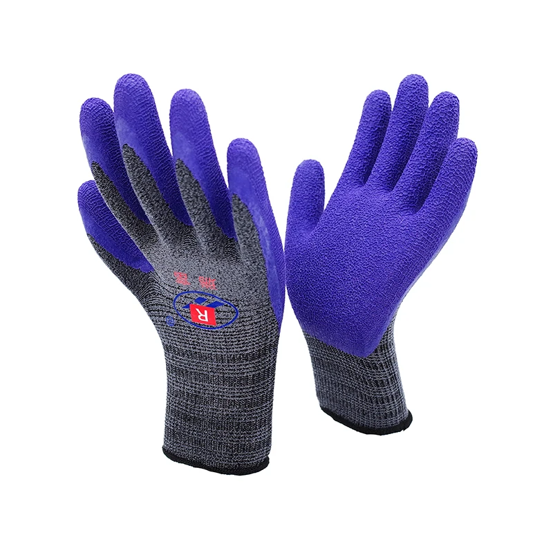 13G Purple Polyester Black Latex Honeycomb Foam Three Quarters Coated Slip Working Waterproof Latex Foam Gloves