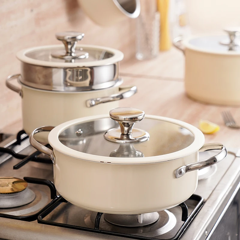 Pure Cook new arrived in stock color steel green stainless steel non stick cooking soup pots saucepan casserole cookware set