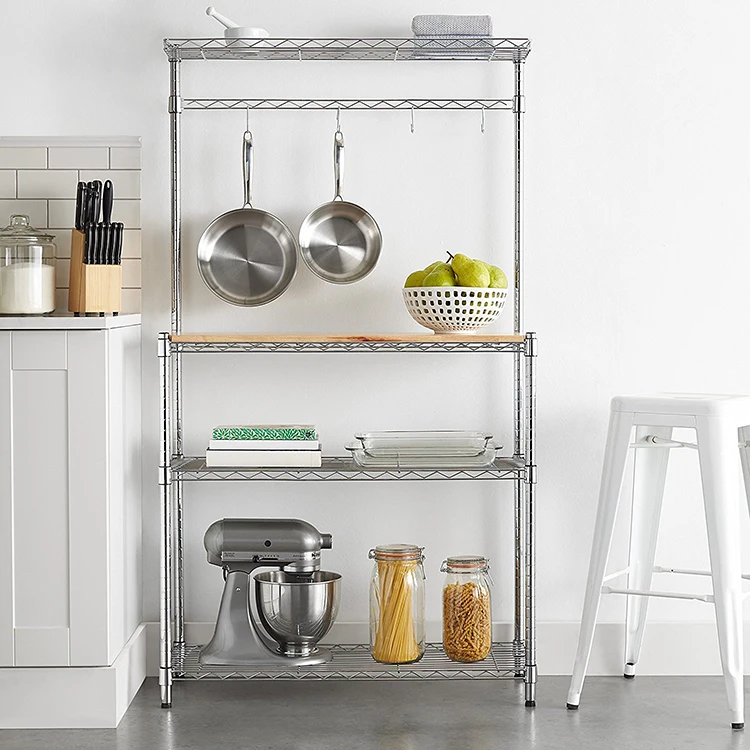 Bakers Rack in Kitchen 4 Tier Shelf Adjustable, Heavy Duty Storage Shelving Unit Heavy Steel Organizer Wire Rack, Black