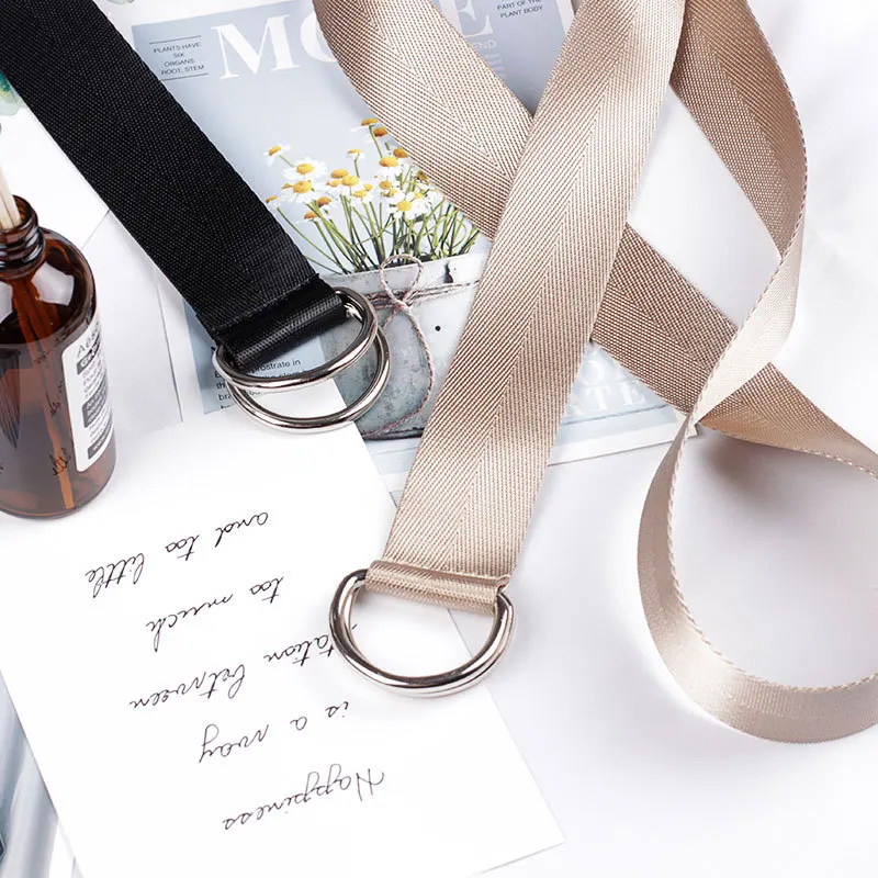 Fashion canvas Webbing lady chastity belt with double ring customized Casual women metal buckle nylon belt