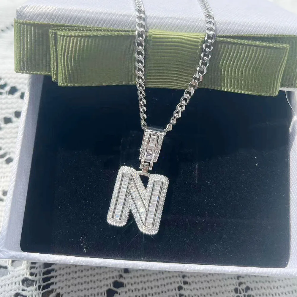 QIUHAN OEM New Custom Lnital Hiphop Necklace Gift Box 1 Piece Alloy Chains Cross Chain CN;ZHE Icy Letter Charms Zircon Pendant