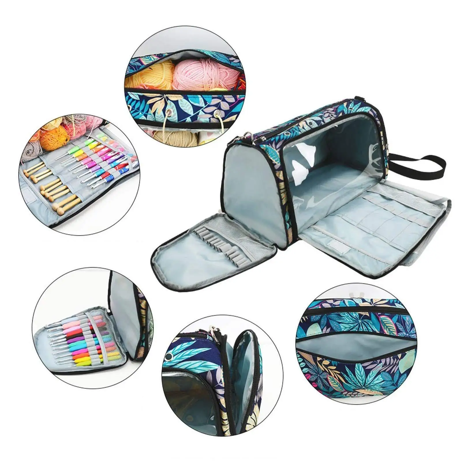 Custom Waterproof Travel Portable Crochet Knitted Needles Tote Yarn Bag Waterproof Knitting Silk Kits Sewing Tool Storage Bag