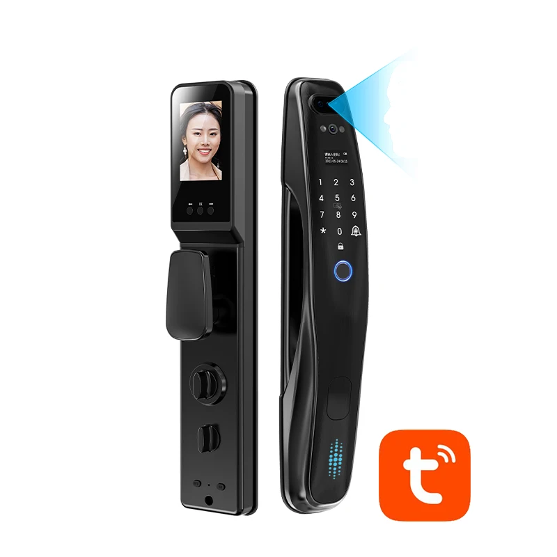 Fingerprint 3d face recognition real time intercom digital wifi tuya door lock digital lock with Camera