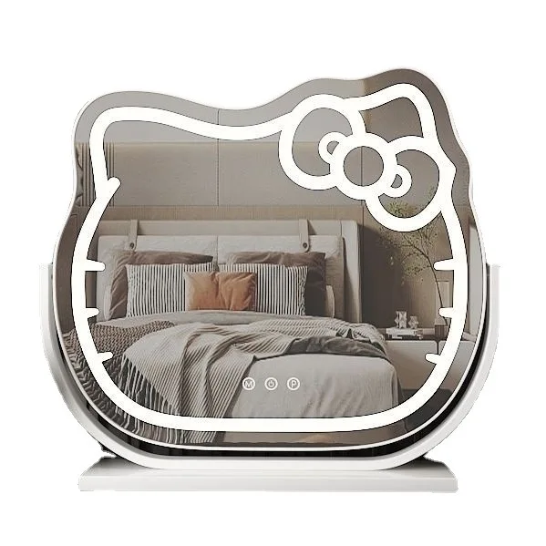 Cute Cat Desktop Makeup Mirror Portable Can Rotate 360 Degrees Hello Kitty Vanity Mirror With Smart Touch Screen