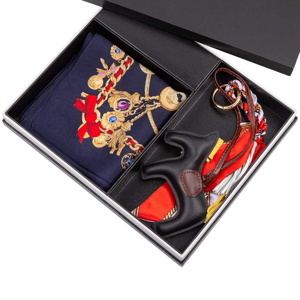 
New gift set silk scarf and key chain gift set for women Christmas gifts 