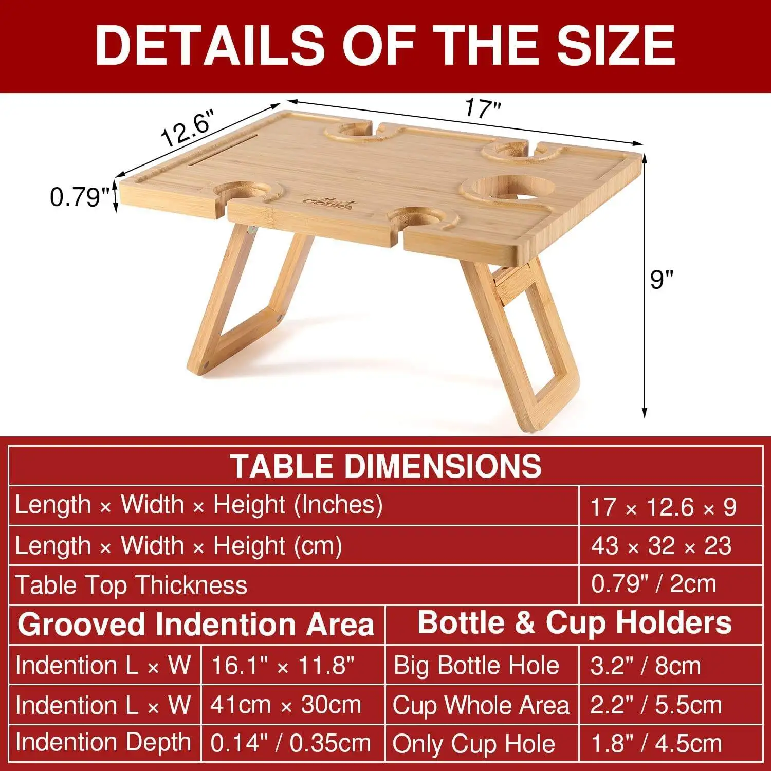 Outdoor Large Folding Bamboo Snack Cheese Tray Portable Wine Picnic Table