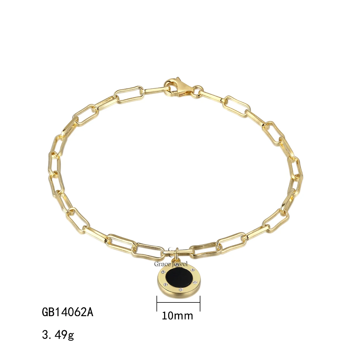 Grace Jewelry Gold Plated 925 Silver Elegant Black Onyx Square Shape Chain Bracelet Earrings Jewelry Set