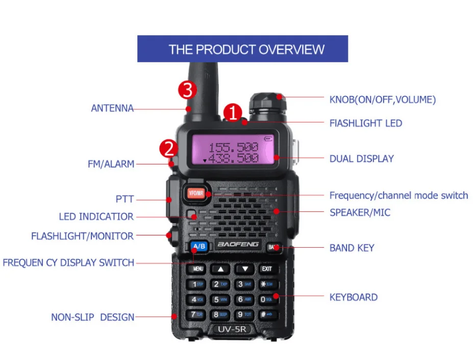 BAOFENG UV-5R Two Way Radio VHF/UHF Walkie Talkie With Ptt Ani Id Code