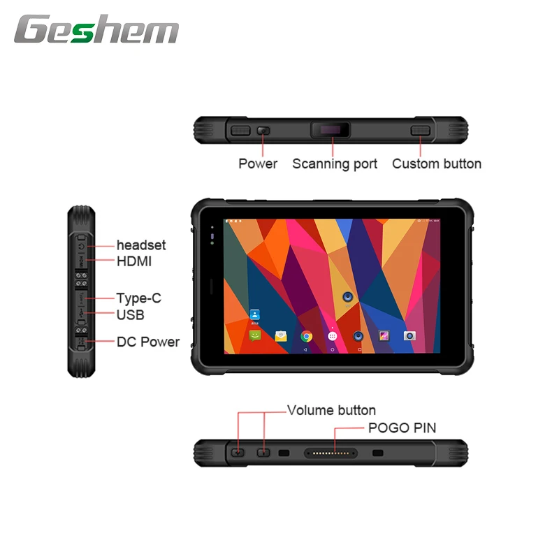 
8 inch Rugged Tablet PC Android 10.0 with barcode scanner docking station 