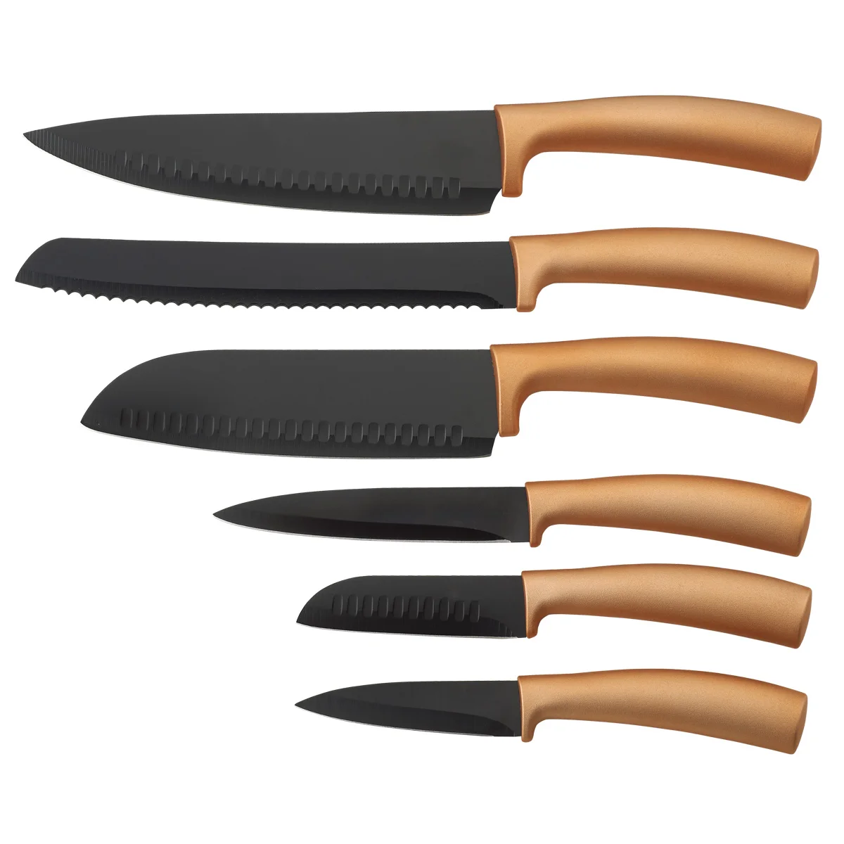 
Professional Black And Wood-like TPR Handle Copper Coating Kitchen Knife Set 