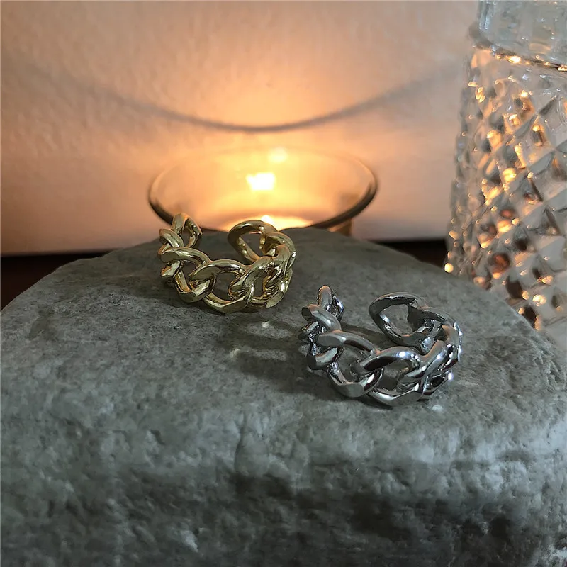 Gold Silver Color Chunky Chain Rings Link Twisted Geometric Rings for Women Vintage Open Rings Resizable 2019 Trendy Jewelry