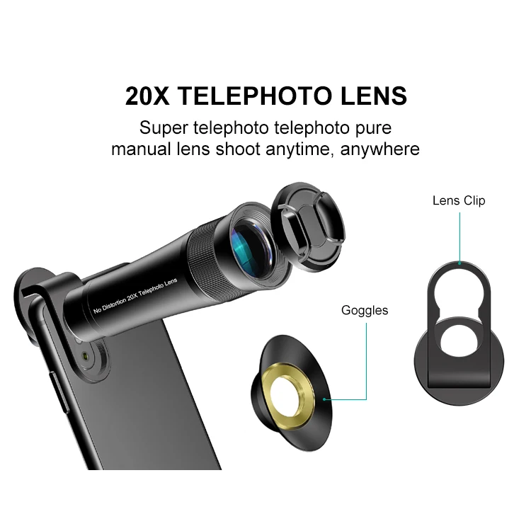Handheld 20X Monocular Zoom Telescope For Mobile Phone Camera Lens With Universal Tripod Mount Clips