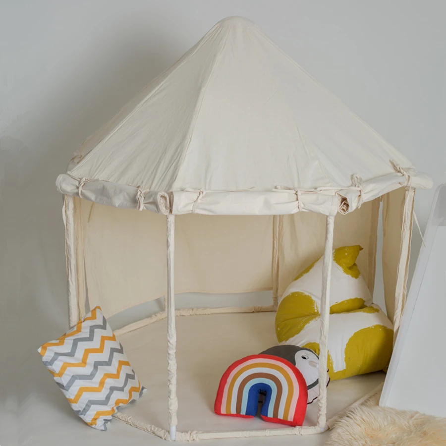 Factory Retail Indoor Octagonal Pavil White Cotton Canvas Play Toy Tent House for Kids Children Reading Corner